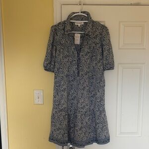 Lucky Brand Navy and White Paisley Midi Dress